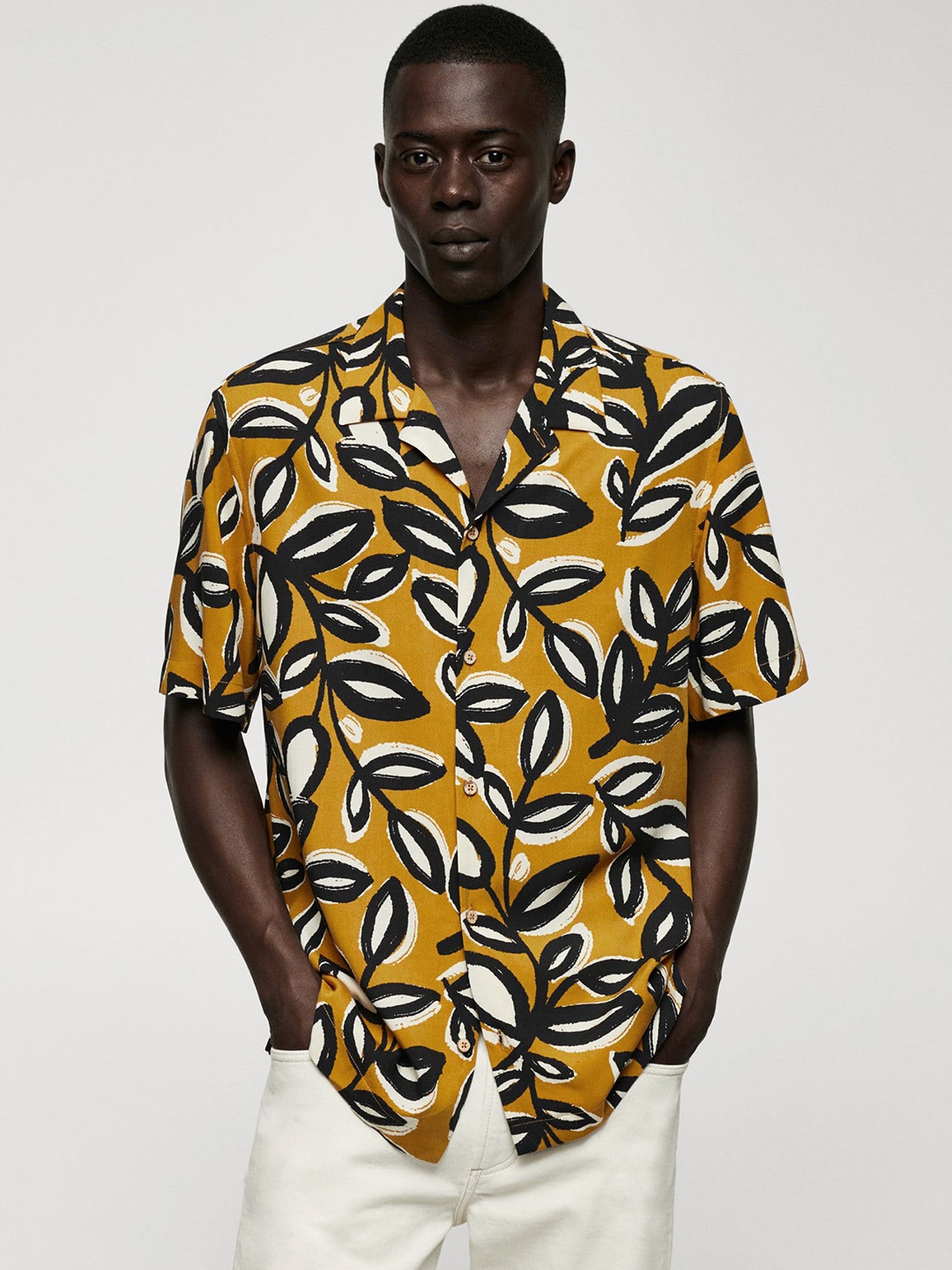 

MANGO MAN Tropical Print Casual Shirt, Mustard