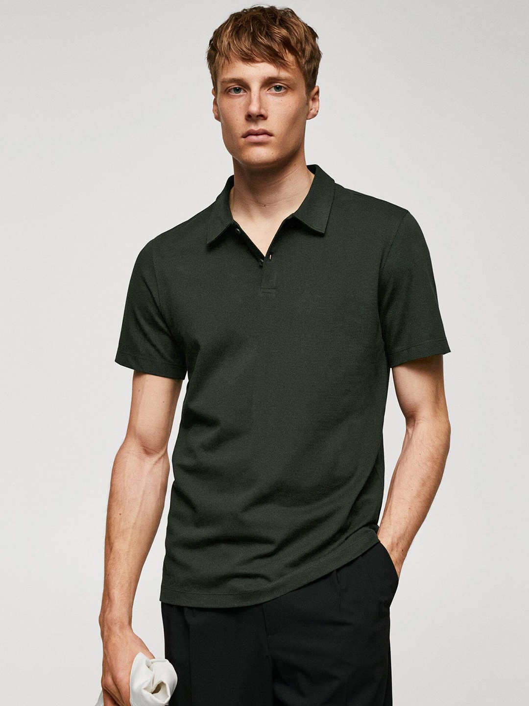 

MANGO MAN Polo Collar Slim Fit T-shirt, Black