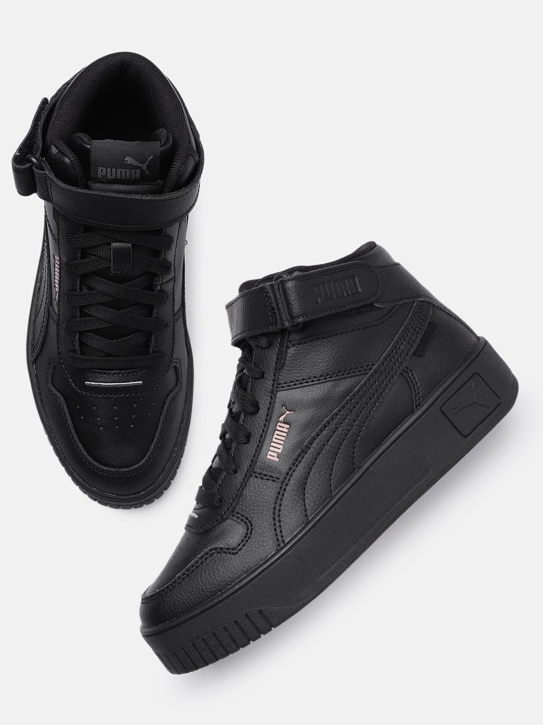 

Puma Women Perforated Leather Mid-Top Sneakers, Black