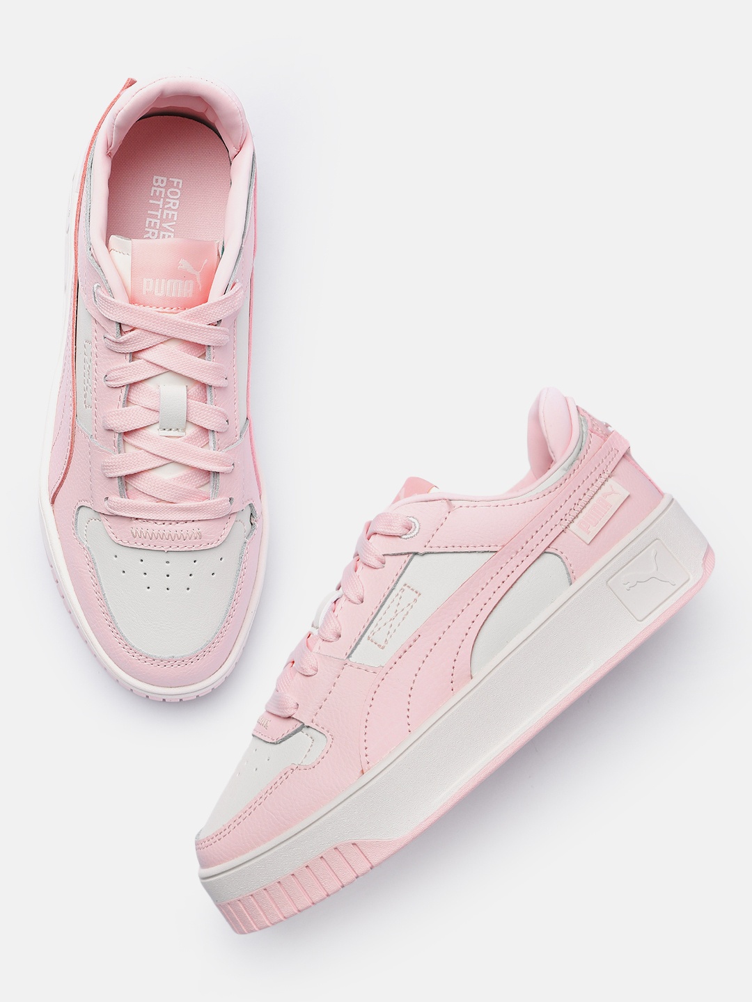 

Puma Women Carina Street VTG Colourblocked Leather Sneakers, Pink