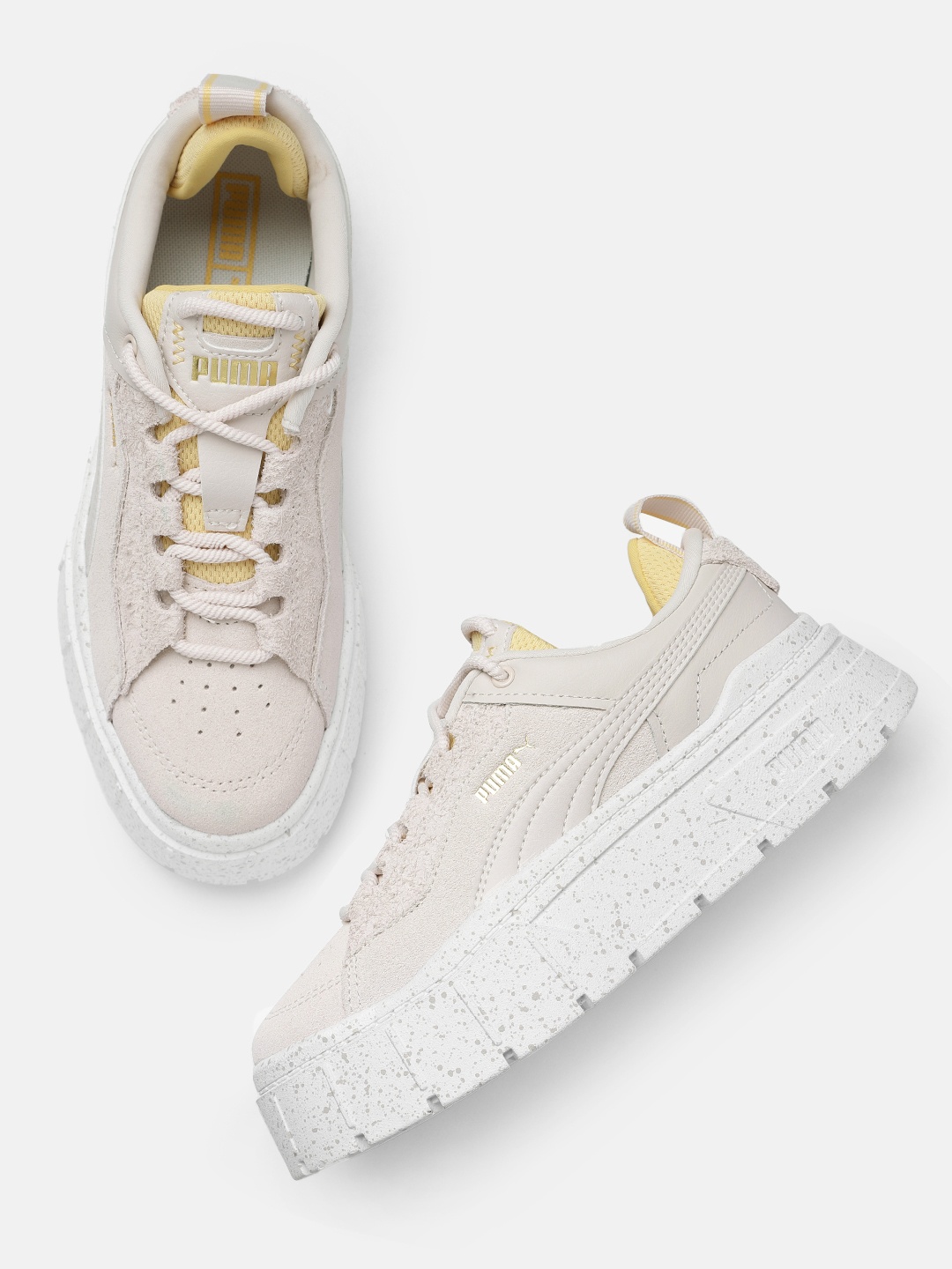 

Puma Women Perforations Mayze Stack XPL BM Desert Suede Sneakers, Beige