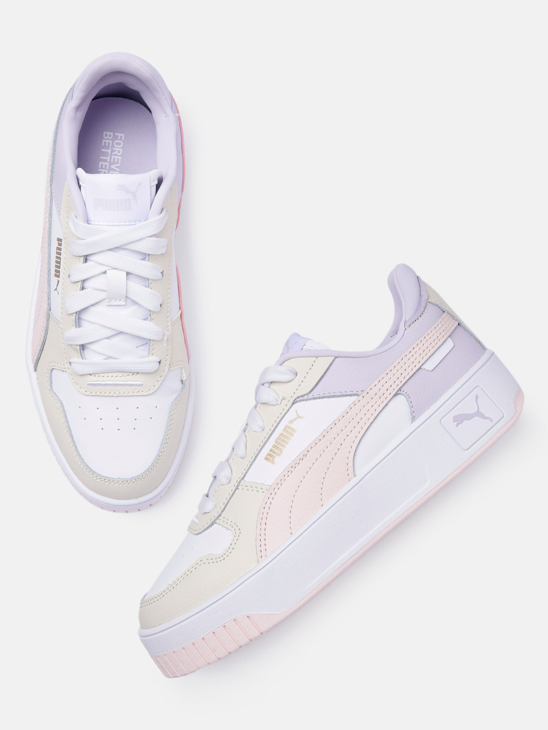 

Puma Women Carina Street Colourblocked Leather Sneakers, White