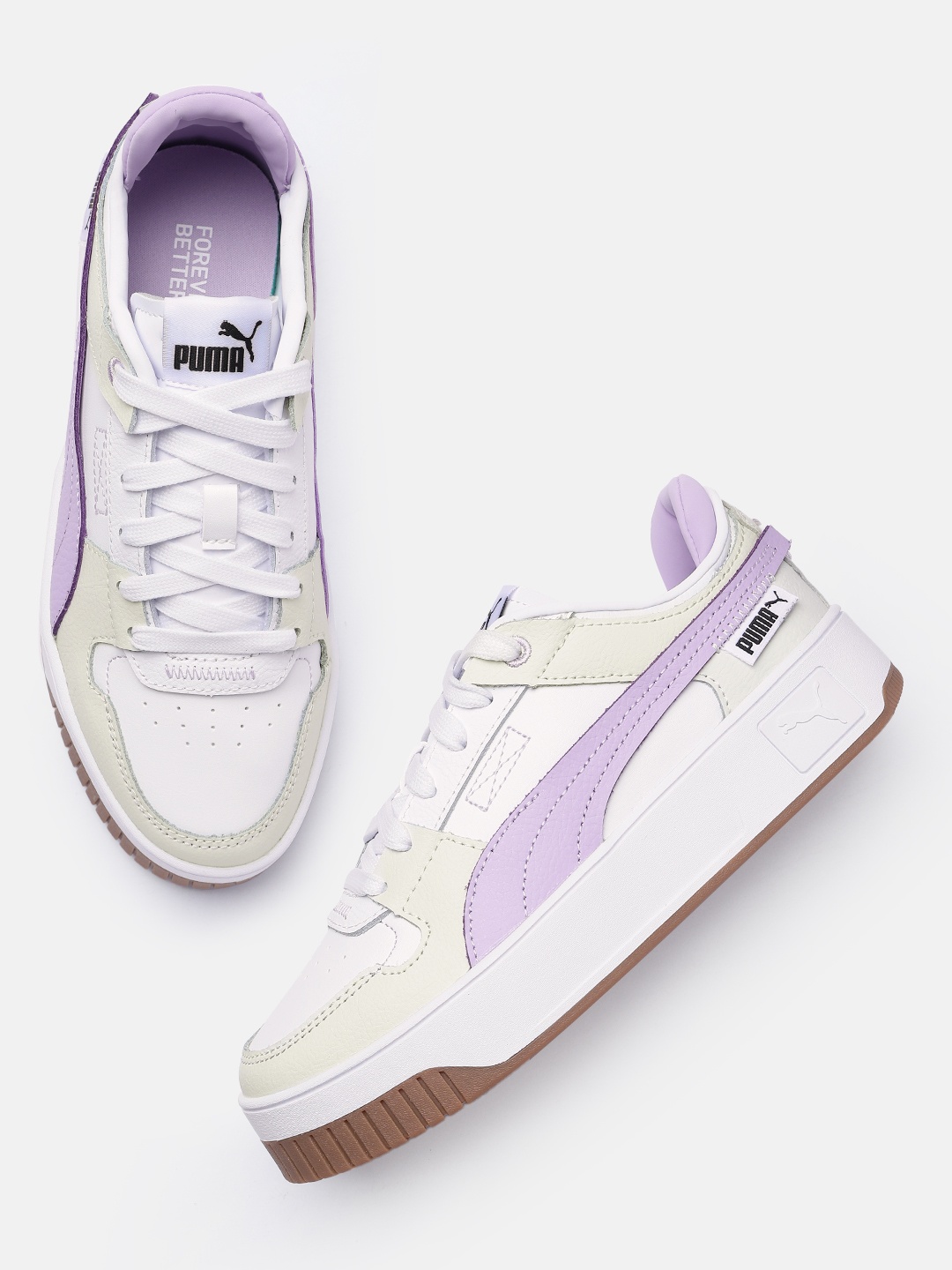 

Puma Women Carina Street VTG Colourblocked Leather Sneakers, White