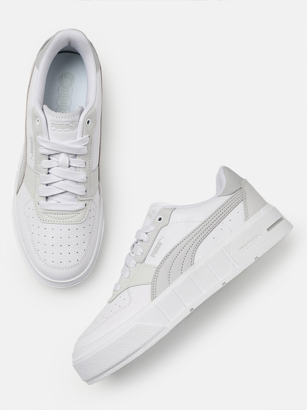 

Puma Women Perforations Cali Court Leather Sneakers With Minimal Colourblocked Detail, White