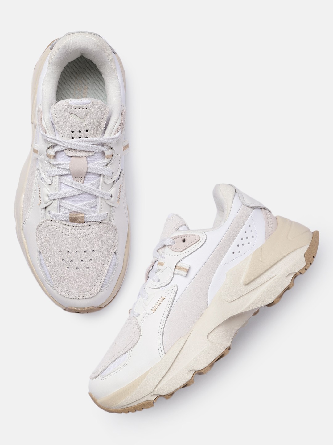 

Puma Women Perforations Orkid Selflove Leather Sneakers With Colourblocked Detail, White