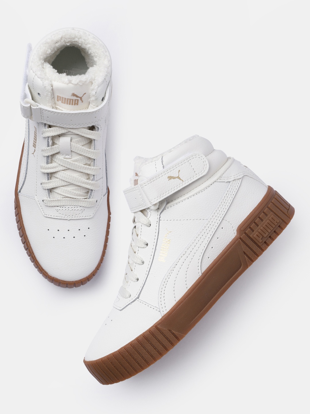 

Puma Women Perforations Carina 2.0 Mid-Top Winter Leather Sneakers, White