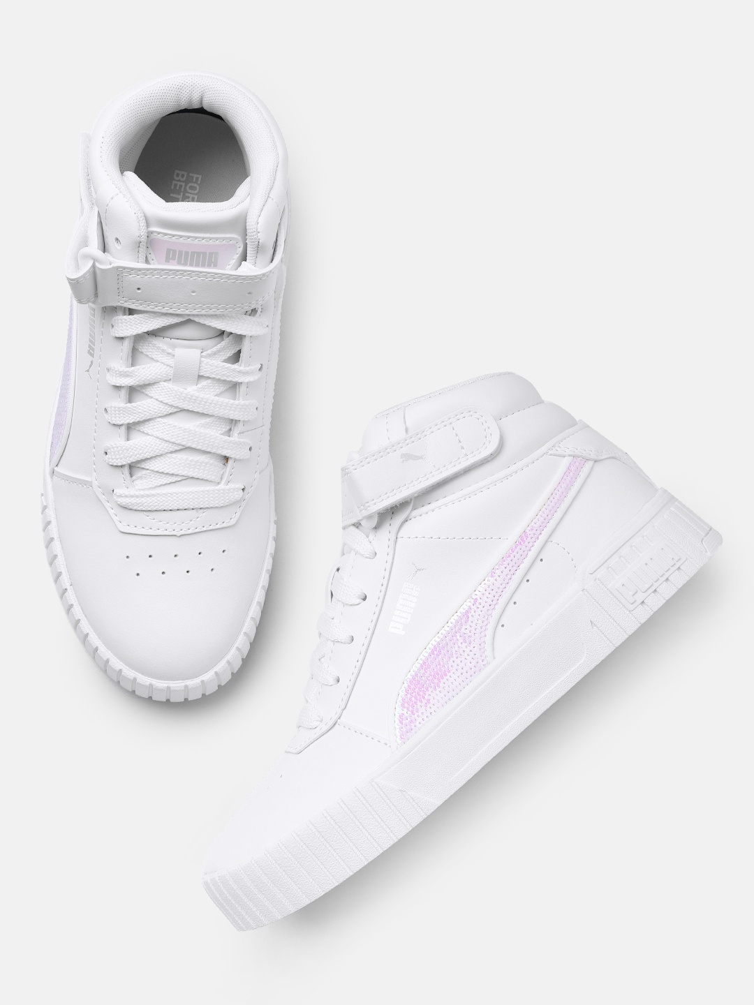 

Puma Women Perforated Leather Mid-Top Sneakers, White