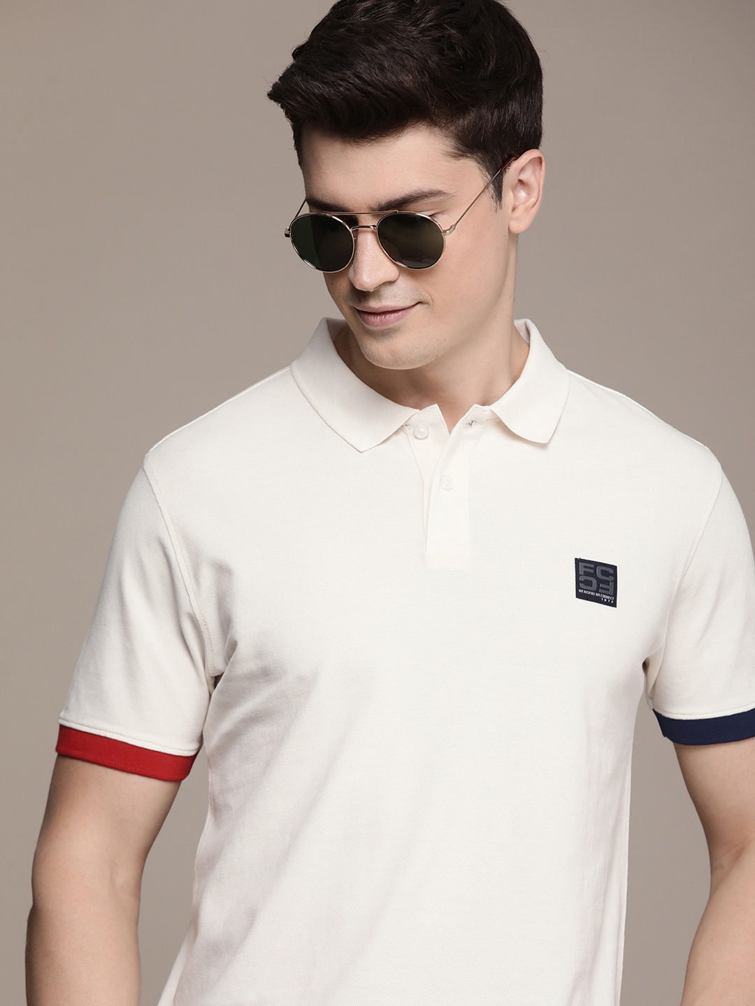 

French Connection Polo Collar Pure Cotton T-shirt, Off white