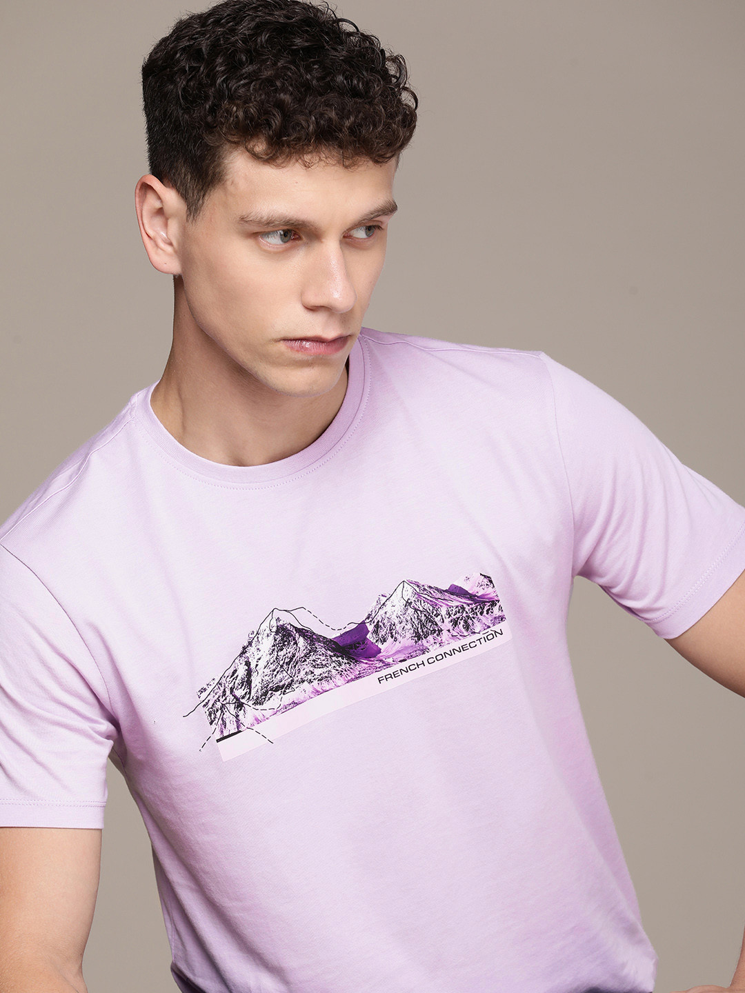 

French Connection Printed Pure Cotton T-shirt, Lavender