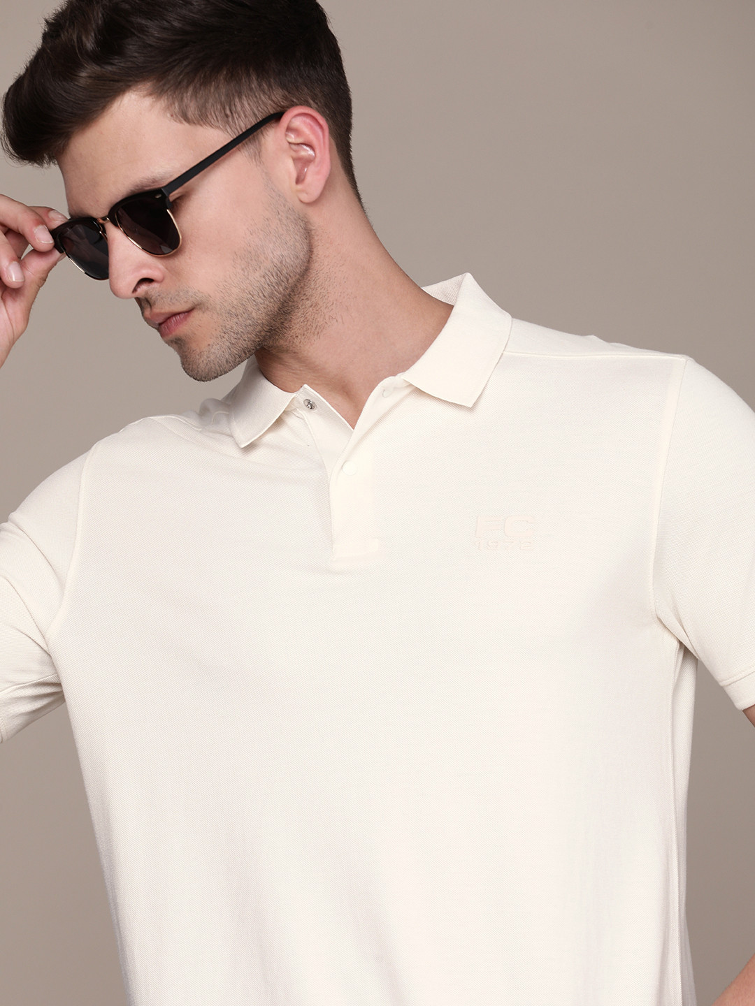 

French Connection Men Polo Collar Pure Cotton T-shirt, White