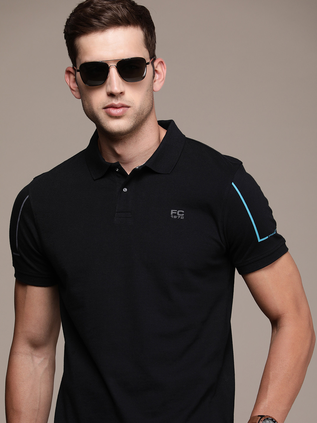 

French Connection Polo Collar Pure Cotton T-shirt, Black