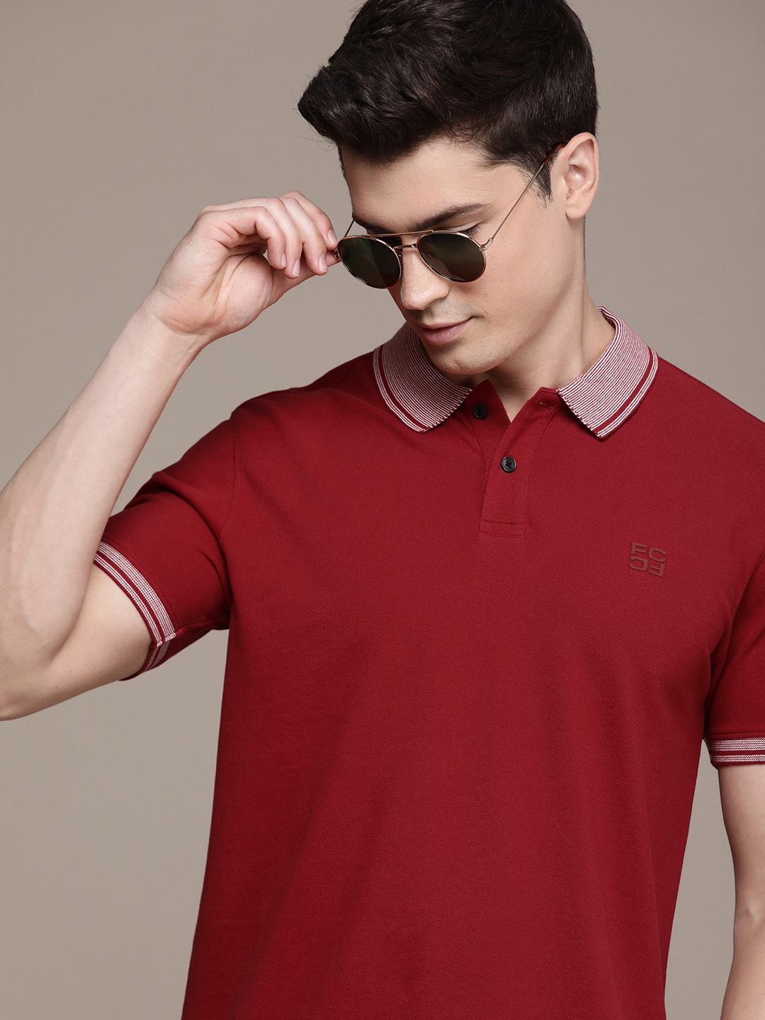 

French Connection Polo Collar Pure Cotton T-shirt, Red