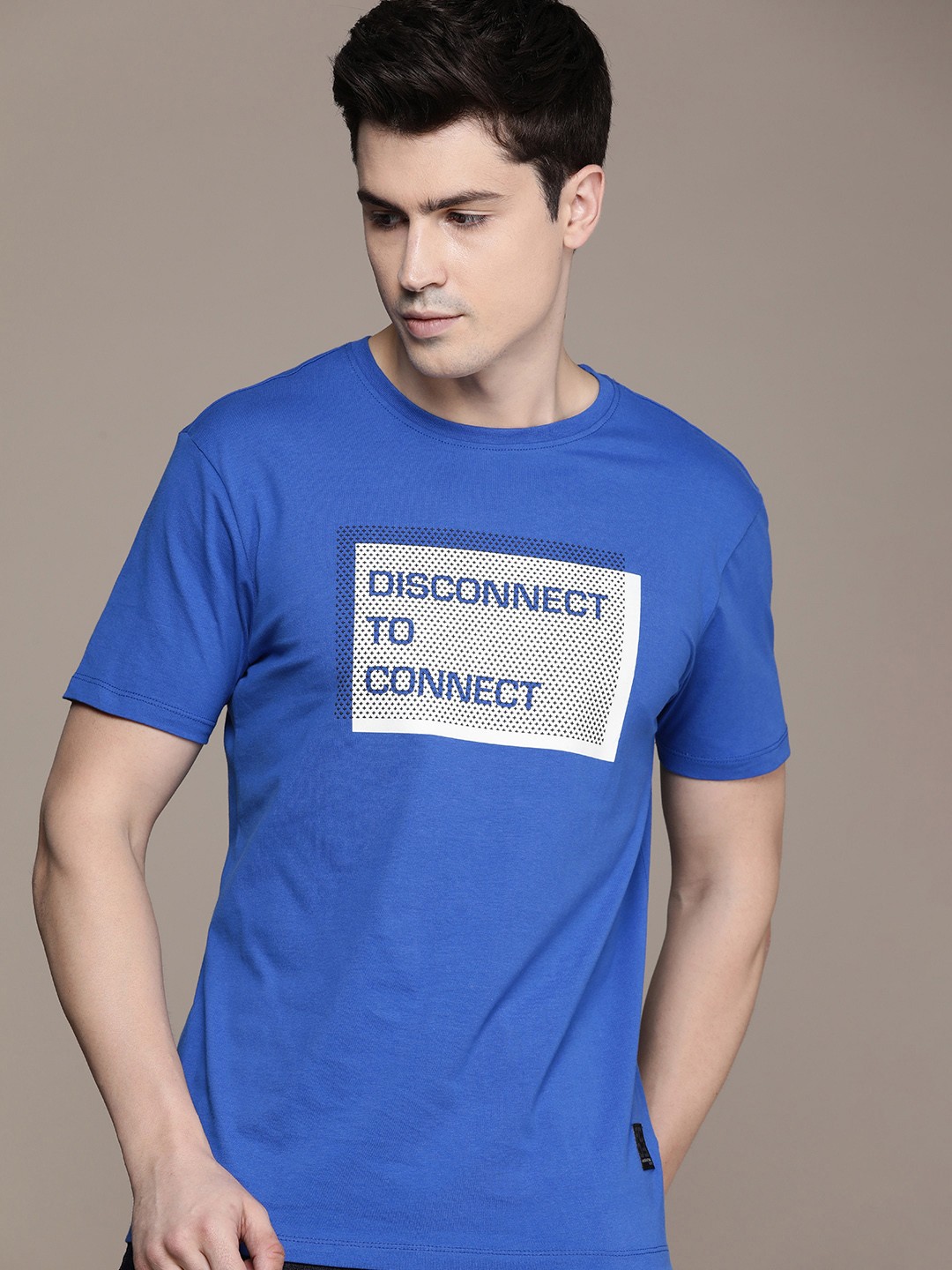 French Connection Printed Pure Cotton T-shirt, Blue