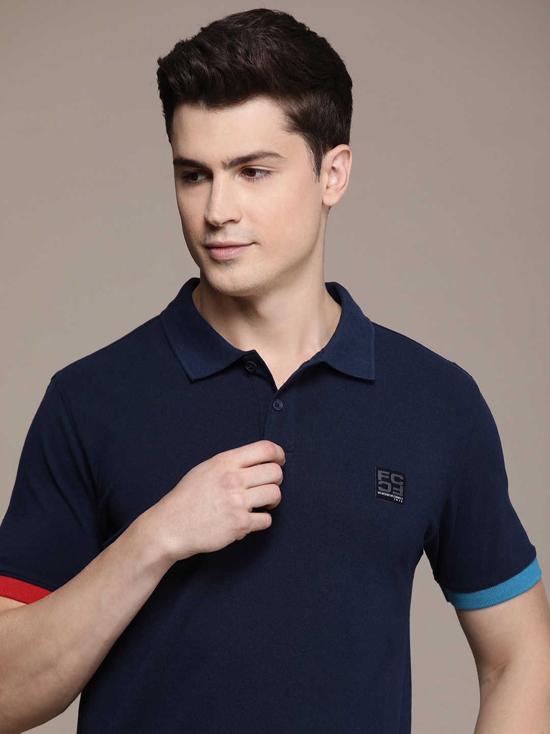 

French Connection Polo Collar Pure Cotton T-shirt, Navy blue