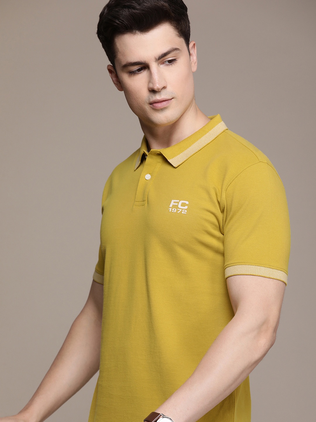 

French Connection Polo Collar Pure Cotton T-shirt, Mustard