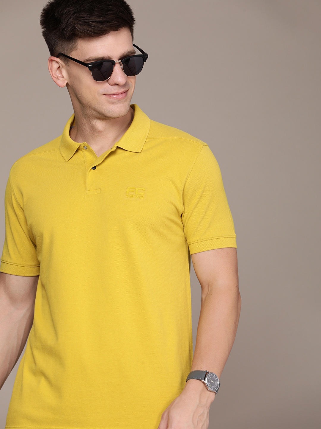 

French Connection Men Polo Collar Pure Cotton T-shirt, Yellow