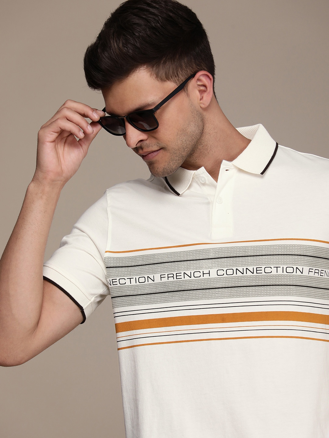 

French Connection Brand Logo Printed Polo Collar Pure Cotton T-shirt, White