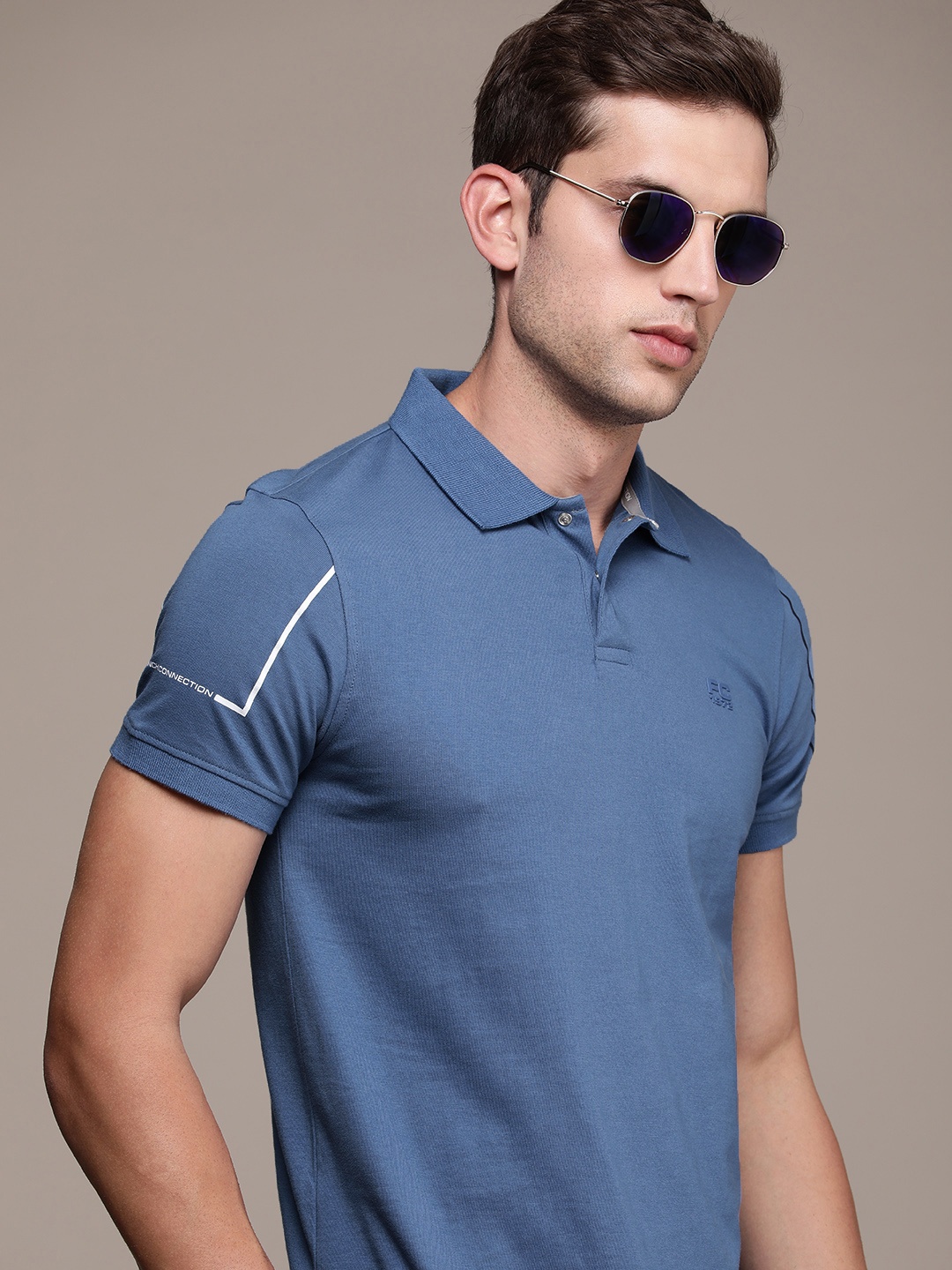 

French Connection Polo Collar Pure Cotton T-shirt, Blue