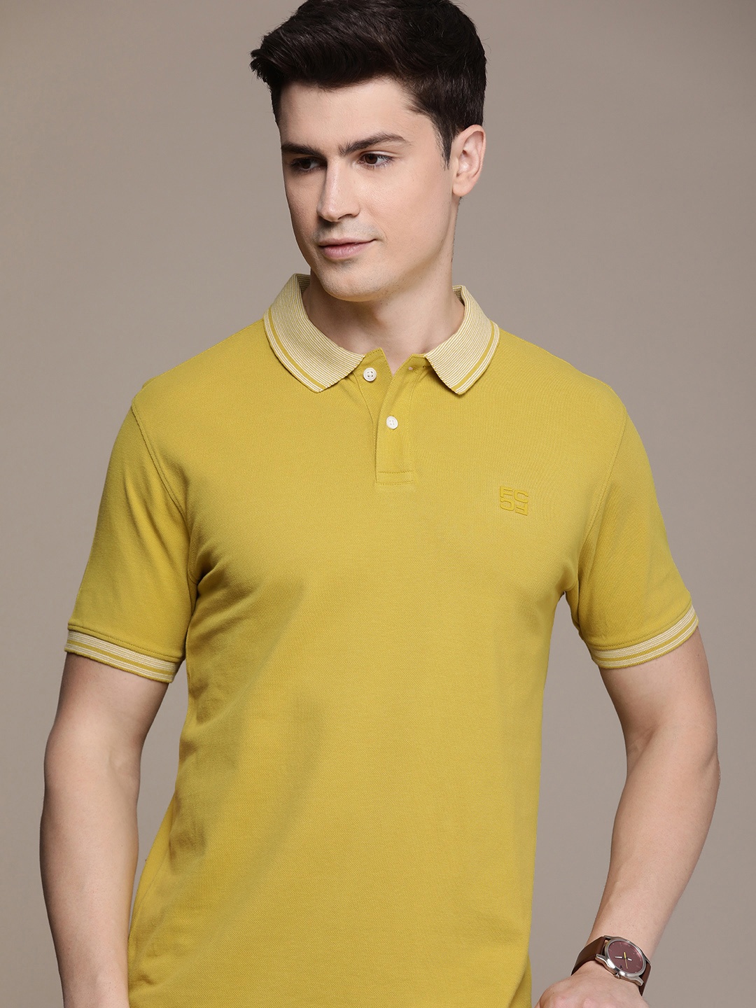 

French Connection Polo Collar Pure Cotton T-shirt, Mustard