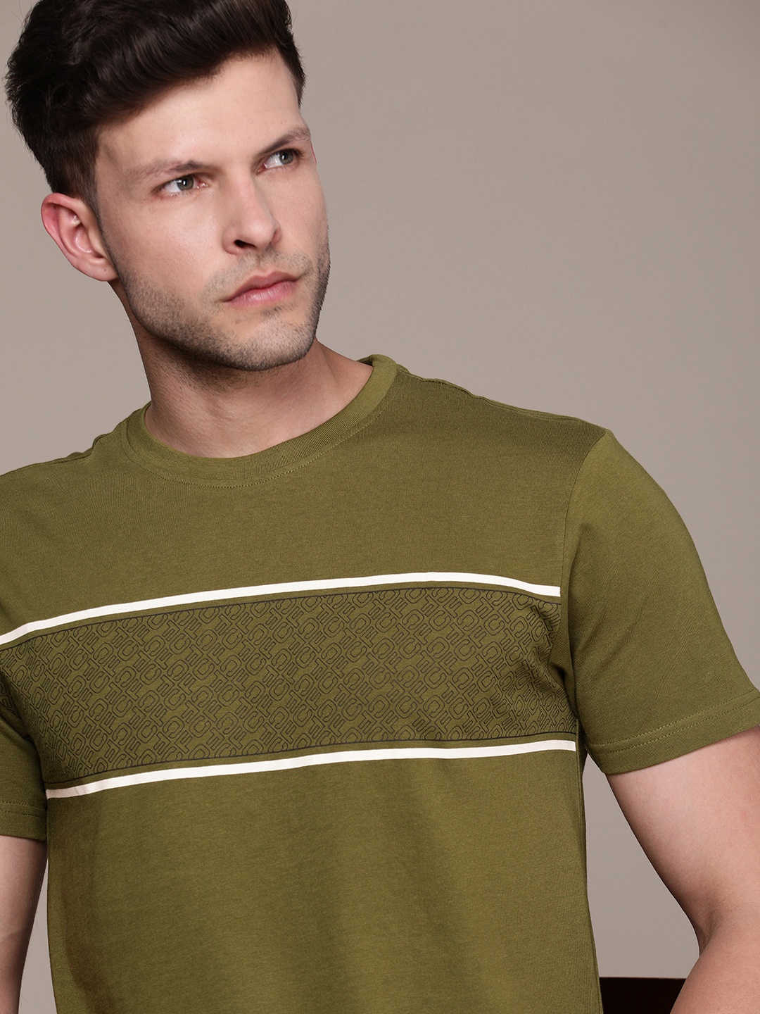 

French Connection Brand Logo Printed Pure Cotton T-shirt, Olive
