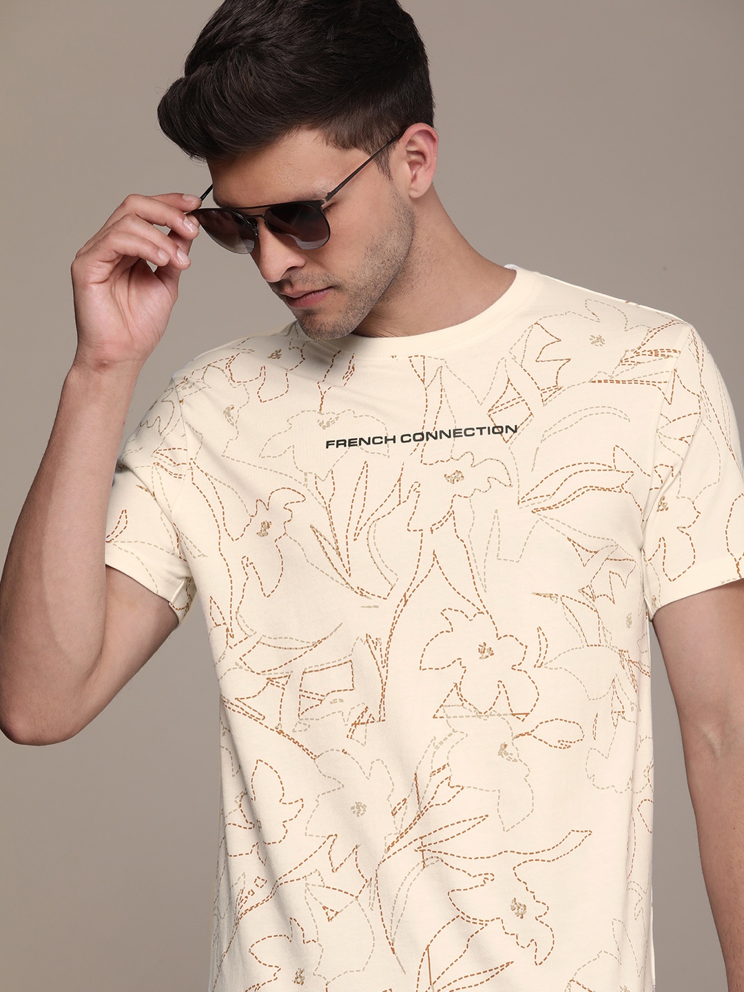 

French Connection Abstract Printed Pure Cotton T-shirt, White
