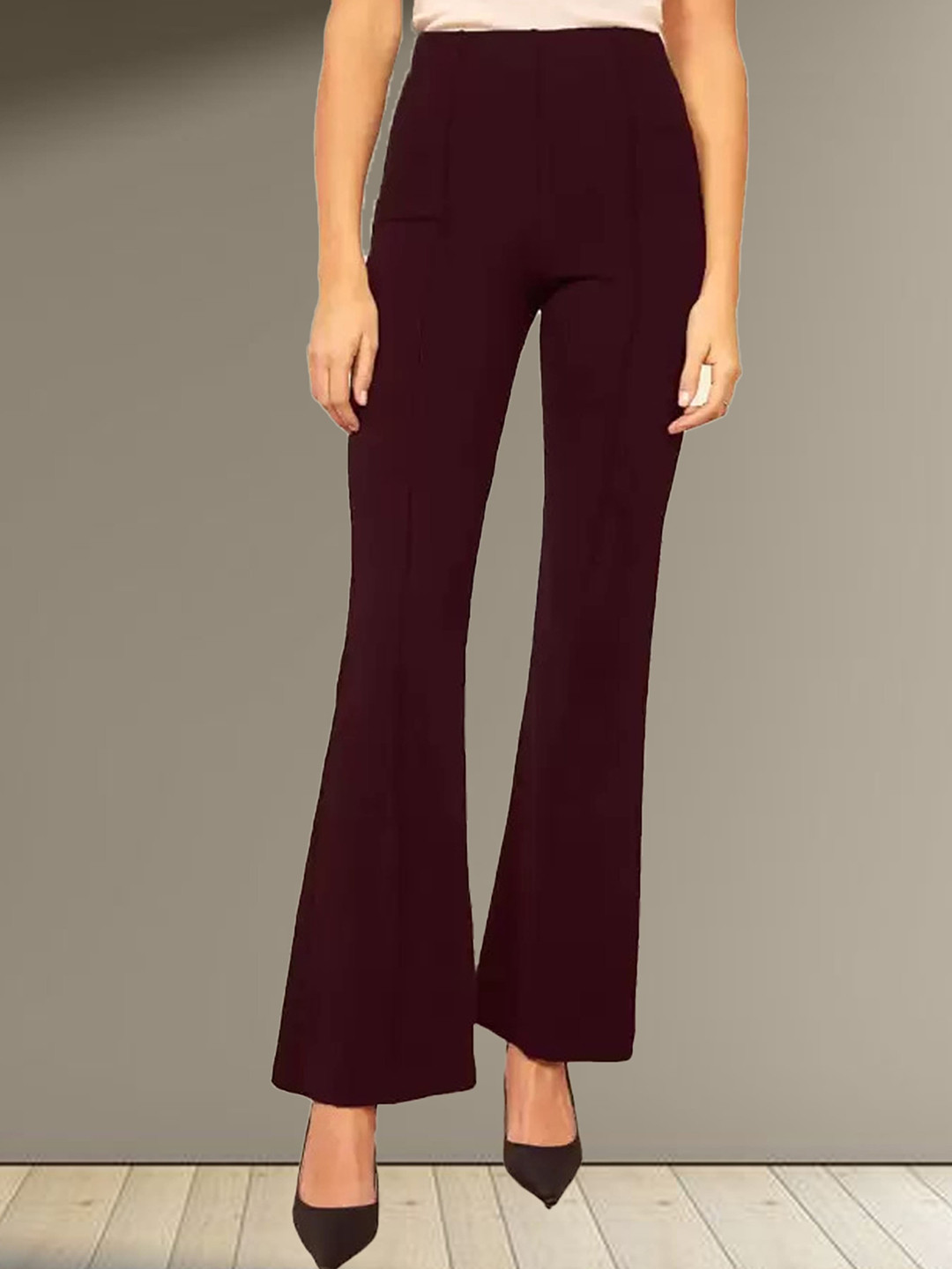 

N N ENTERPRISE Women Original High-Rise Trousers, Maroon