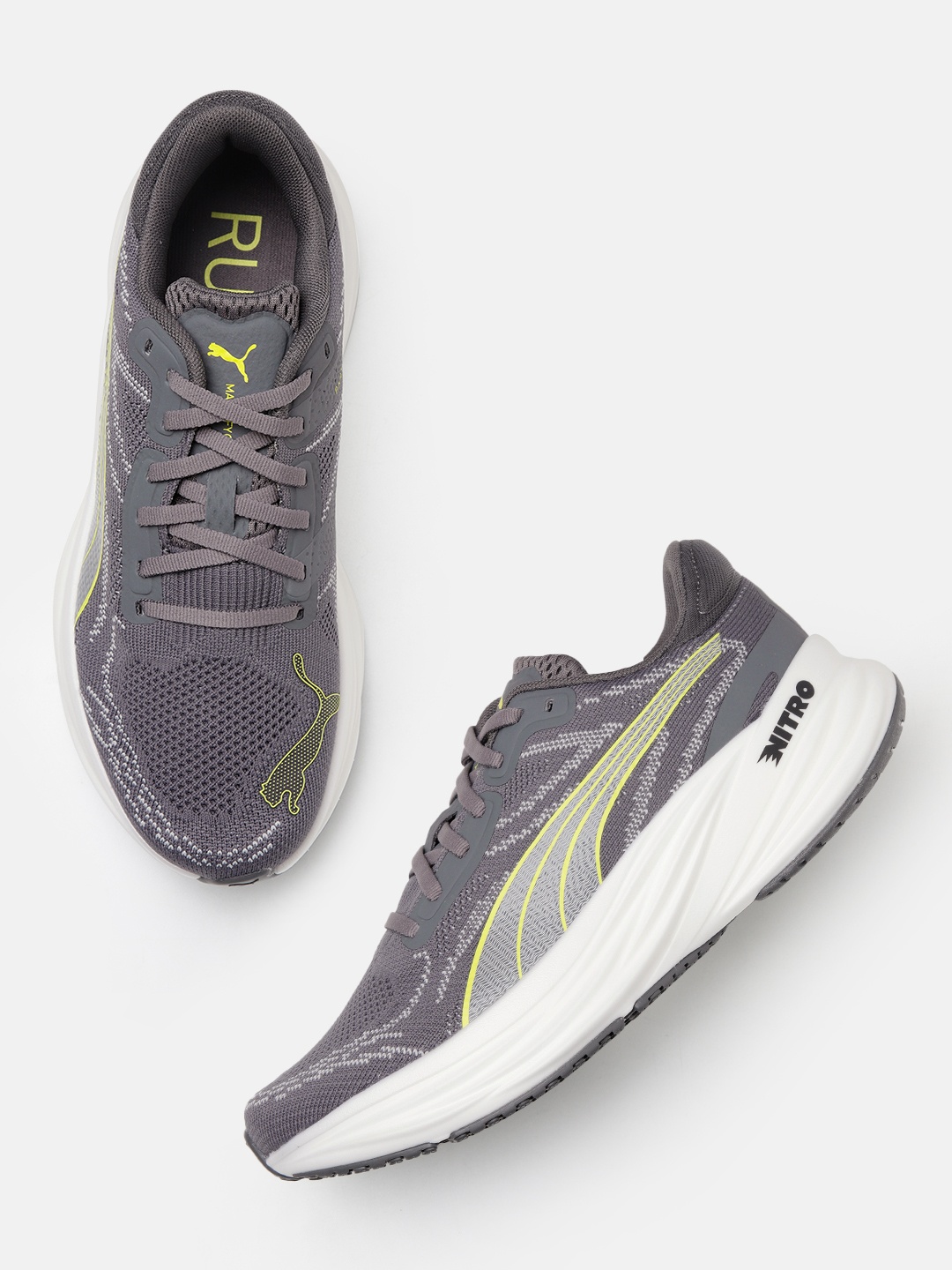 

Puma Men Knit Textured Magnify Nitro 2 Road Running Shoes, Grey