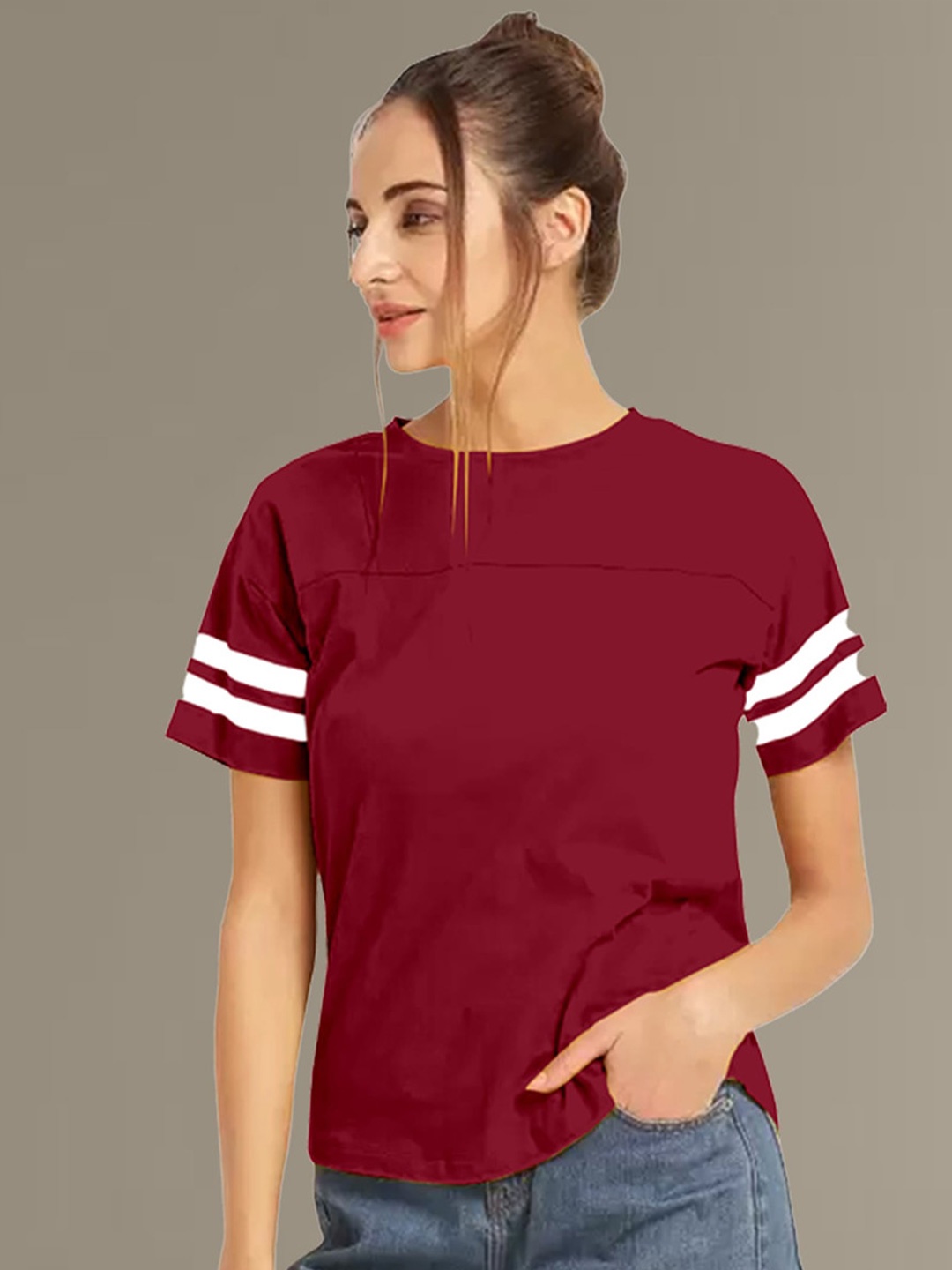 

N N ENTERPRISE Round Neck Casual T-shirt, Maroon