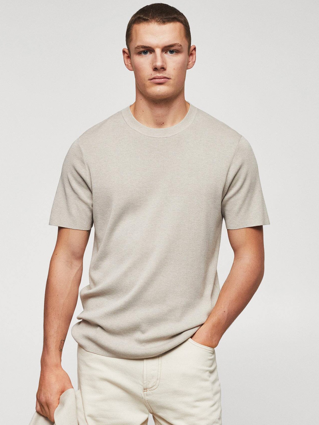 

MANGO MAN Knitted T-shirt, Grey
