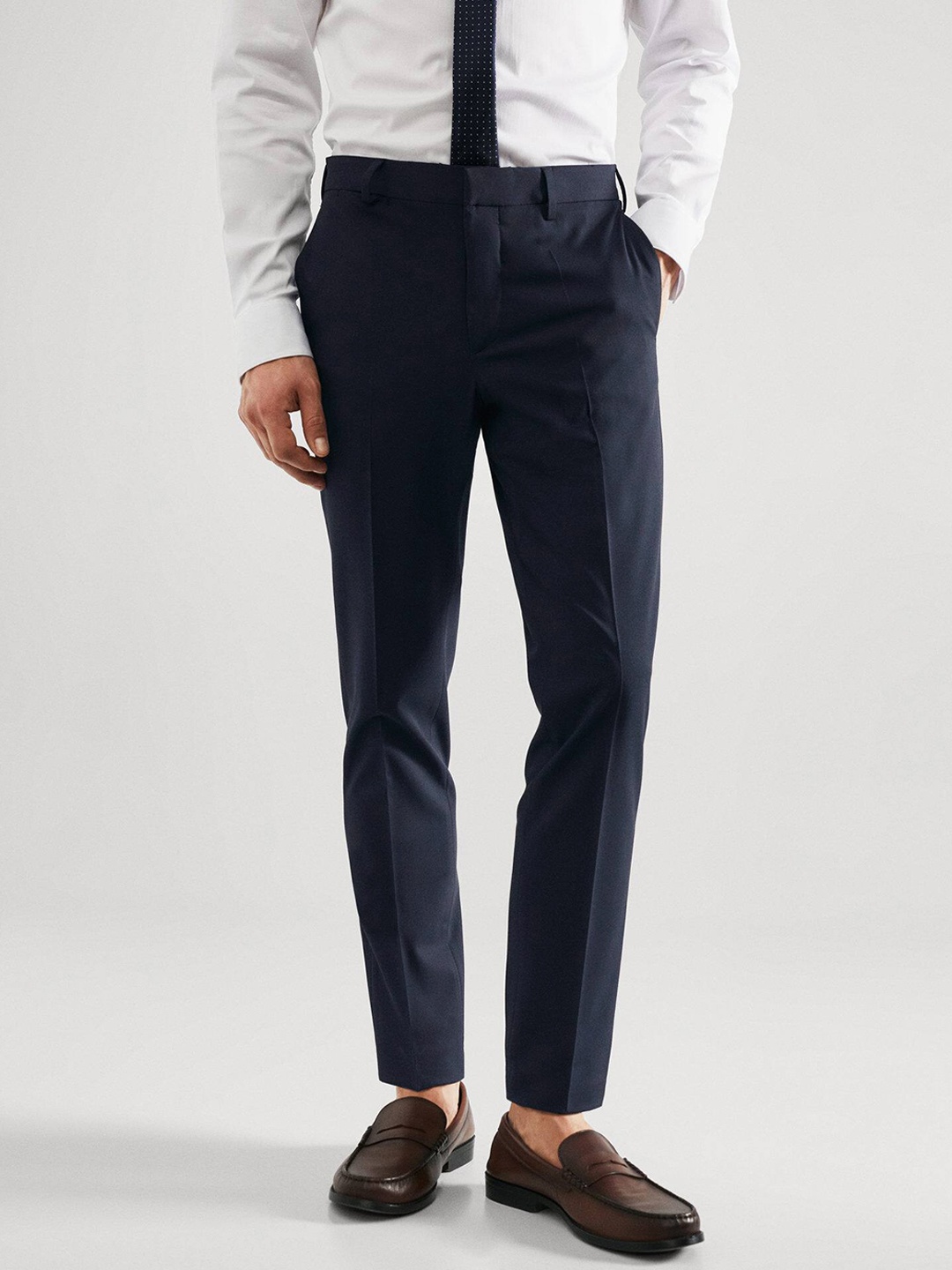 

MANGO MAN Slim Fit Formal Trousers, Navy blue