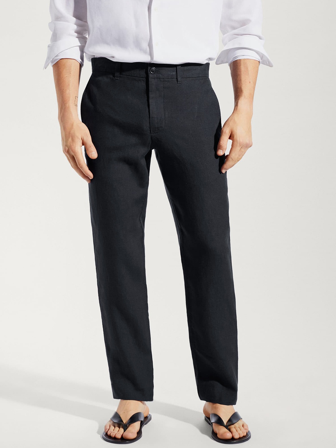 

MANGO MAN Slim Fit Pure Linen Trousers, Black