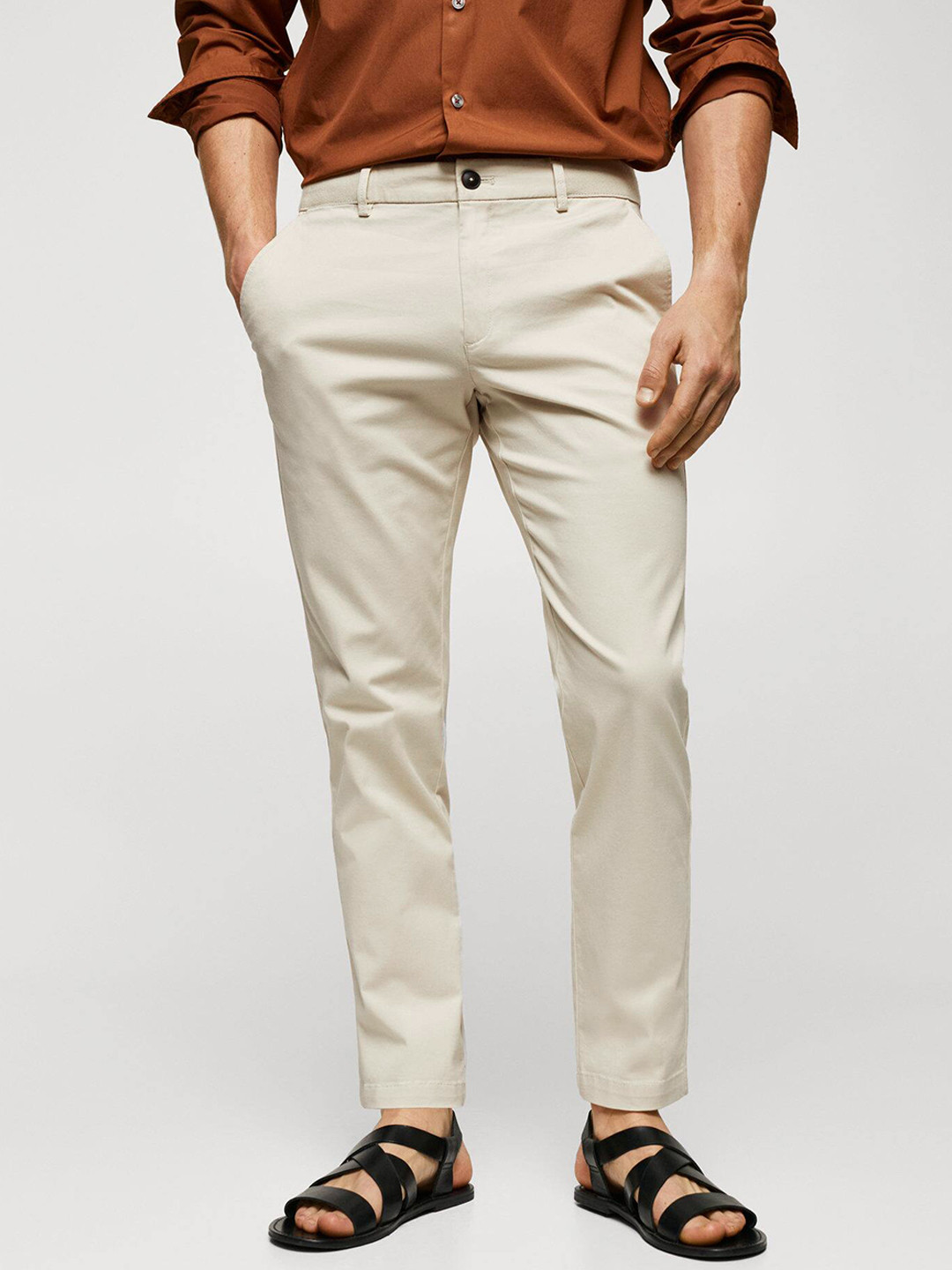 

MANGO MAN Tapered Fit Trousers, Cream