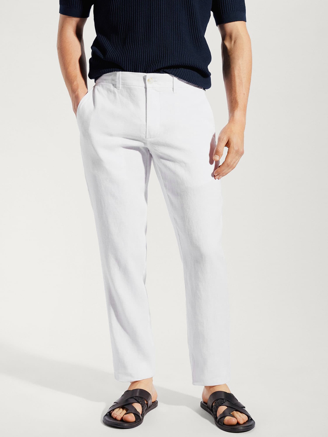 

MANGO MAN Linen Slim Fit Trousers, White