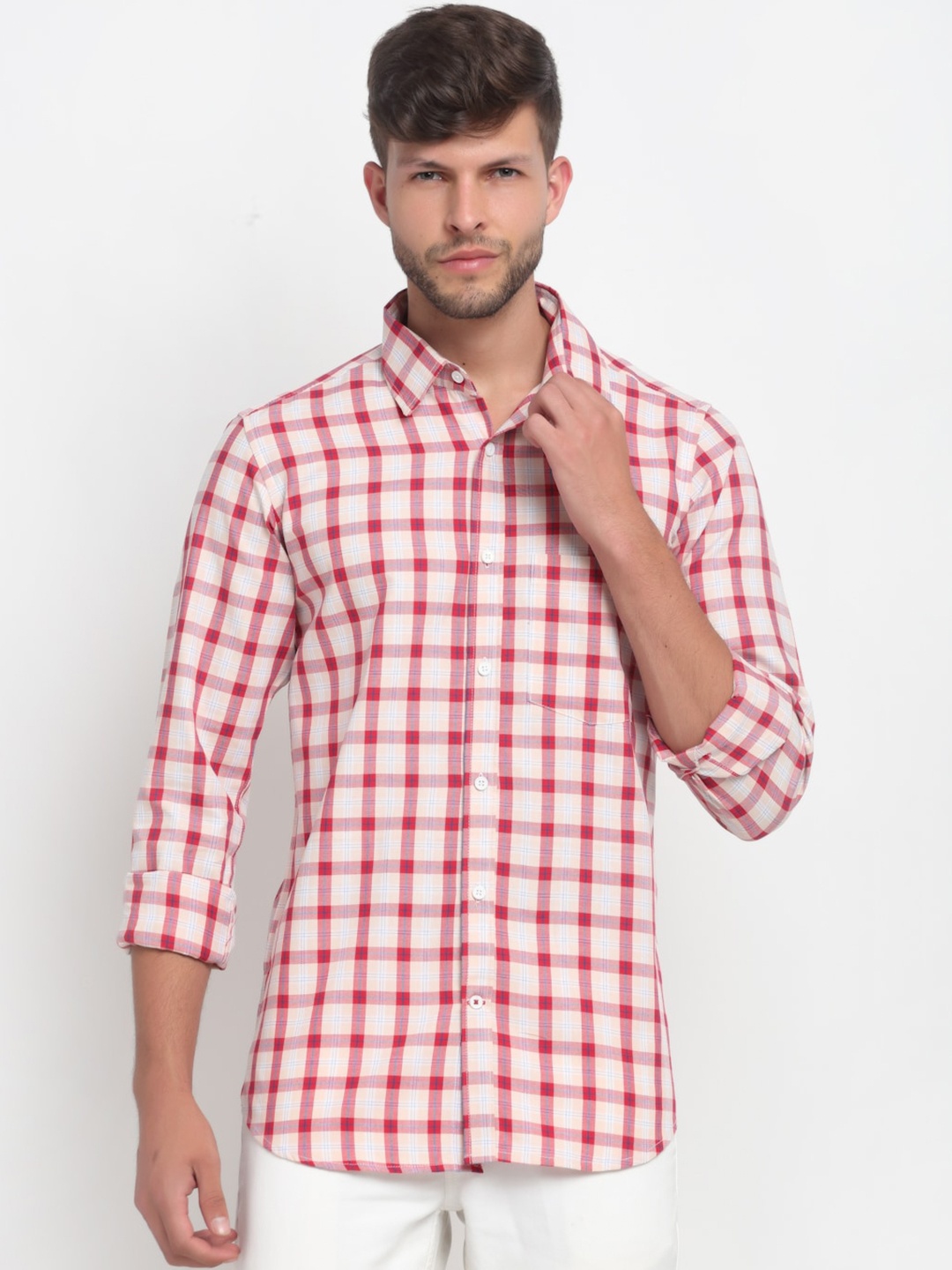 

Cross Court Classic Slim Fit Tartan Checked Casual Shirt, Red