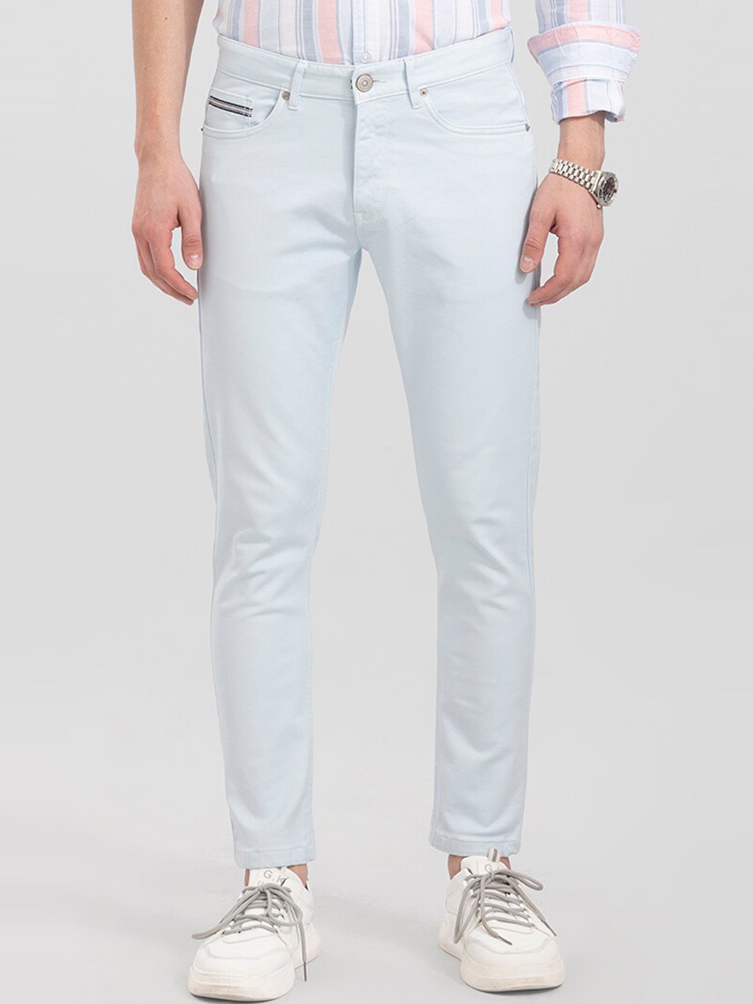 

Snitch Men Skinny Fit Easy Wash Trousers, Blue