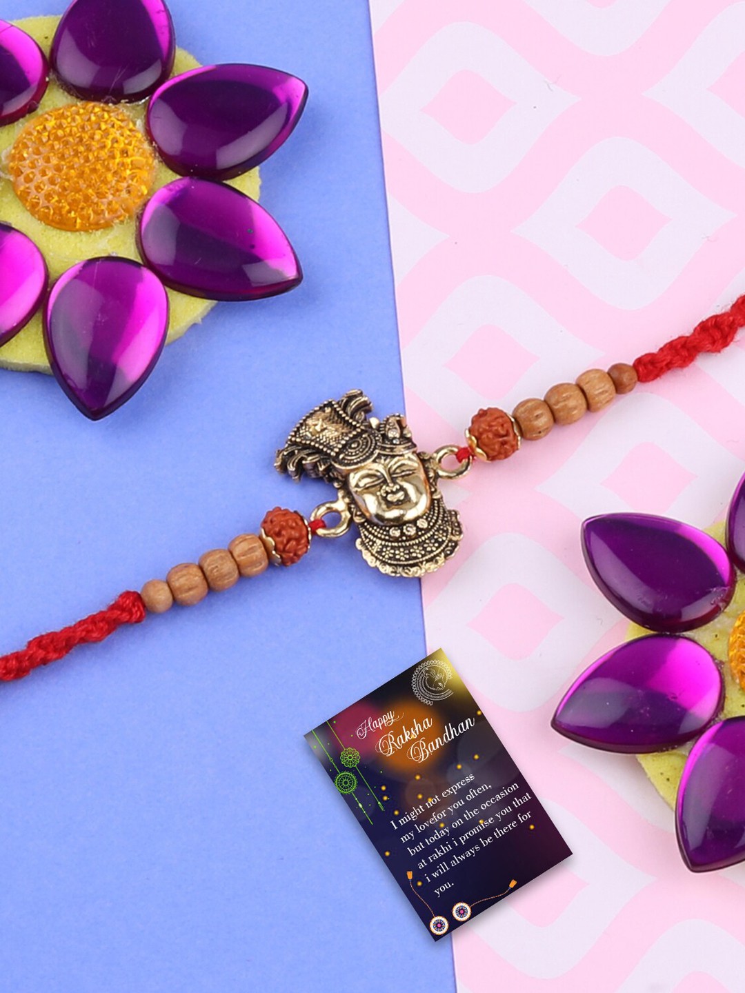 

Silver Shine Unisex Set Of 2 Beaded Rakhi With Pooja Thali, Gold