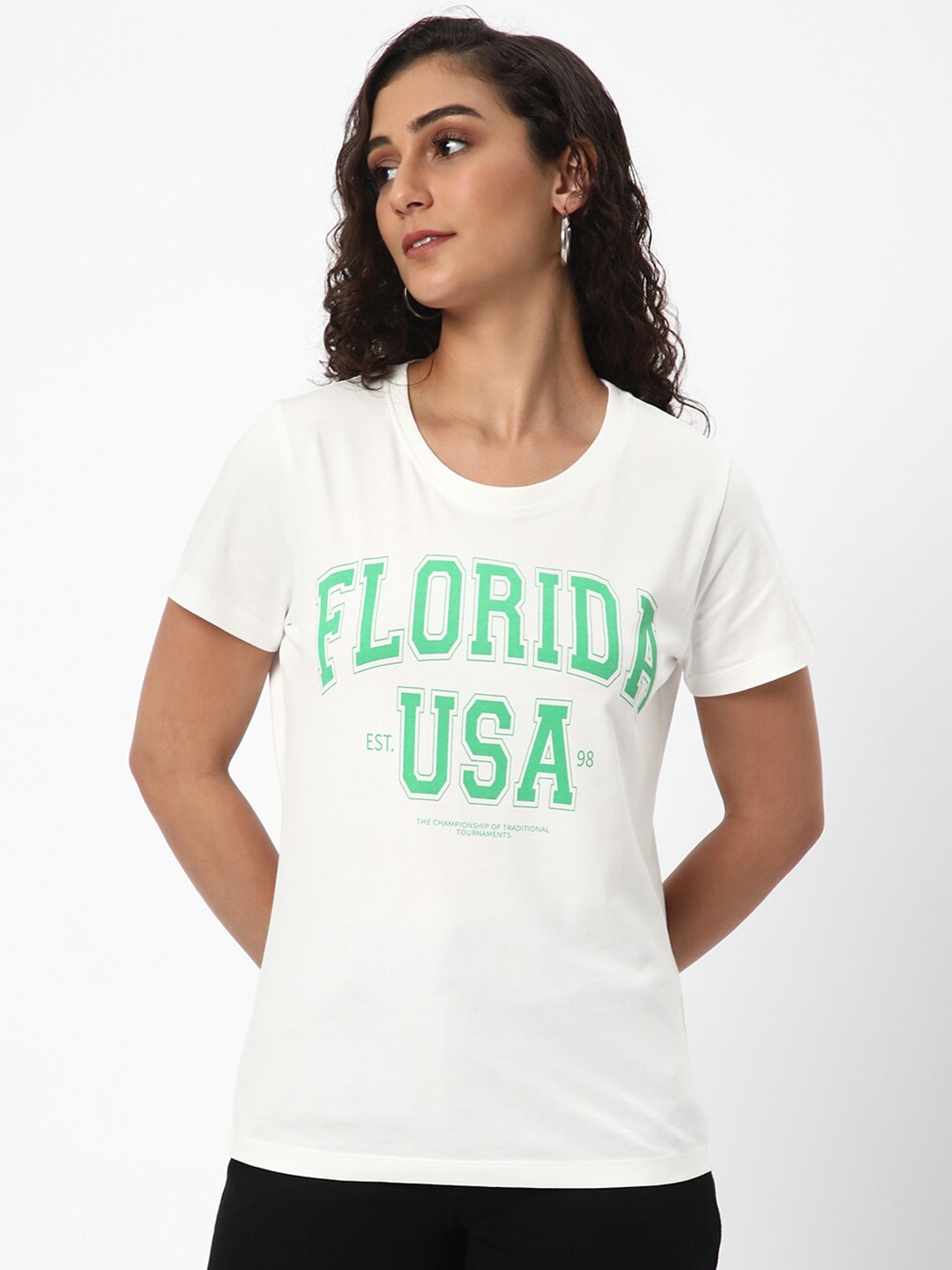 

R&B Typography Printed Cotton Top, White