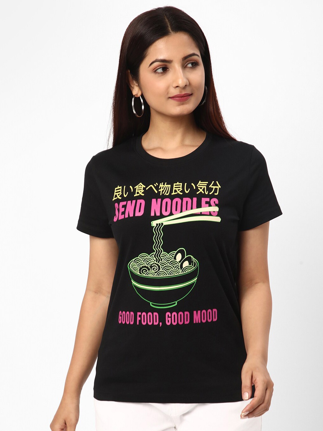 

R&B Typography Printed Cotton Top, Black
