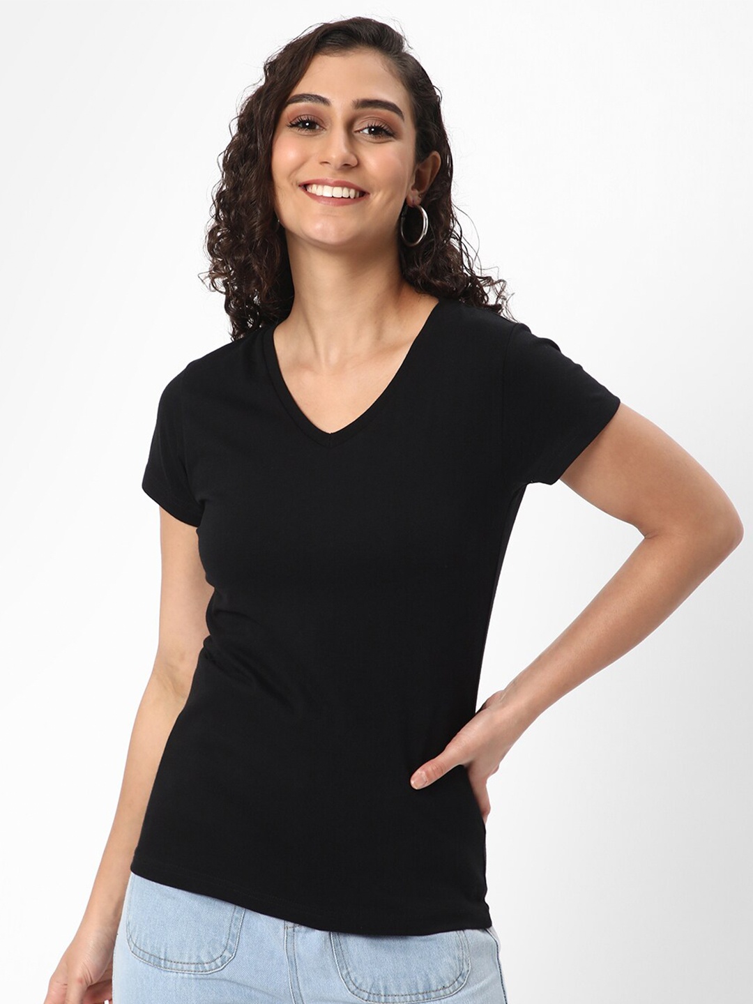 

R&B V-Neck Cotton Top, Black