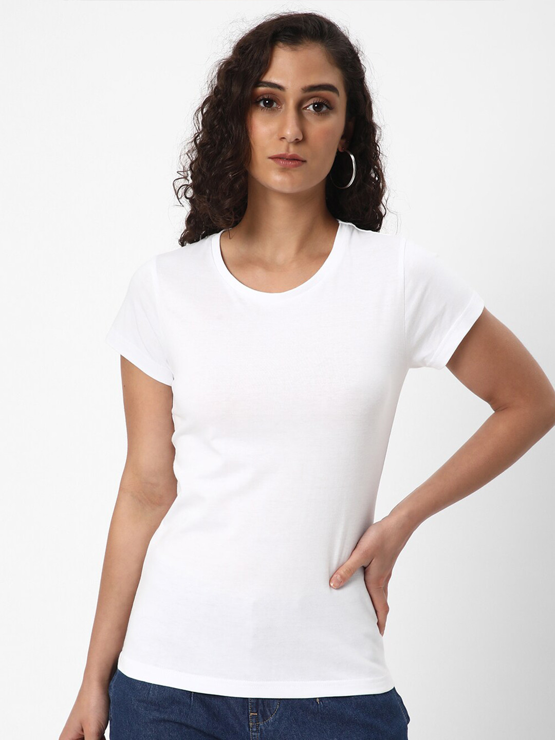 

R&B Round Neck Short Sleeve Cotton Top, White