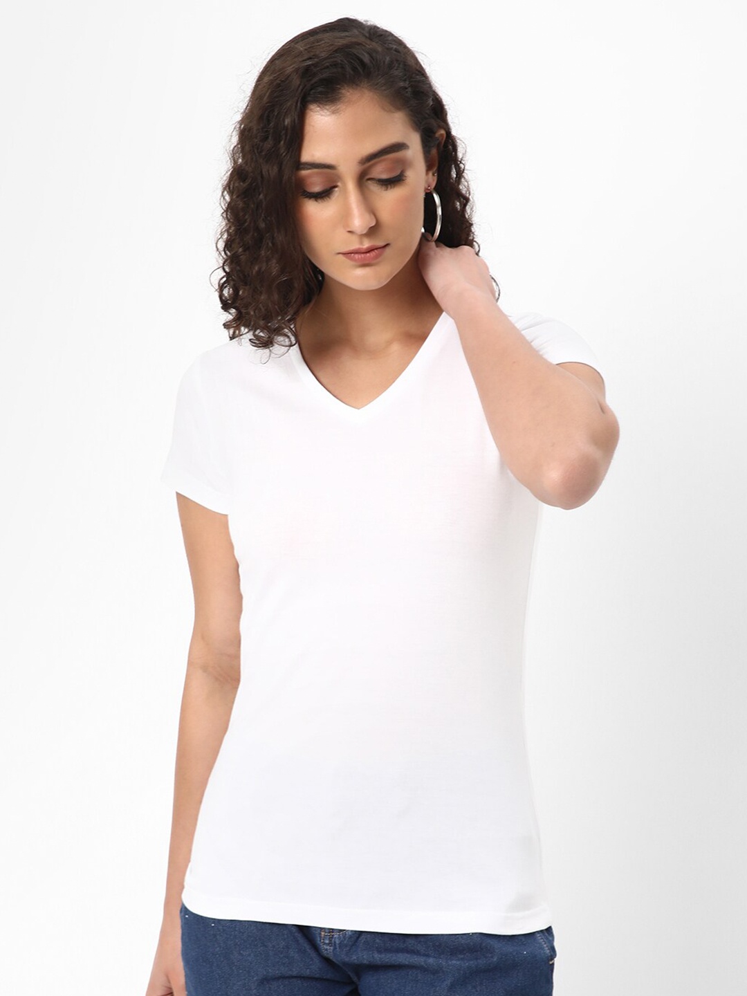 

R&B V-Neck Short Sleeve Cotton Top, White