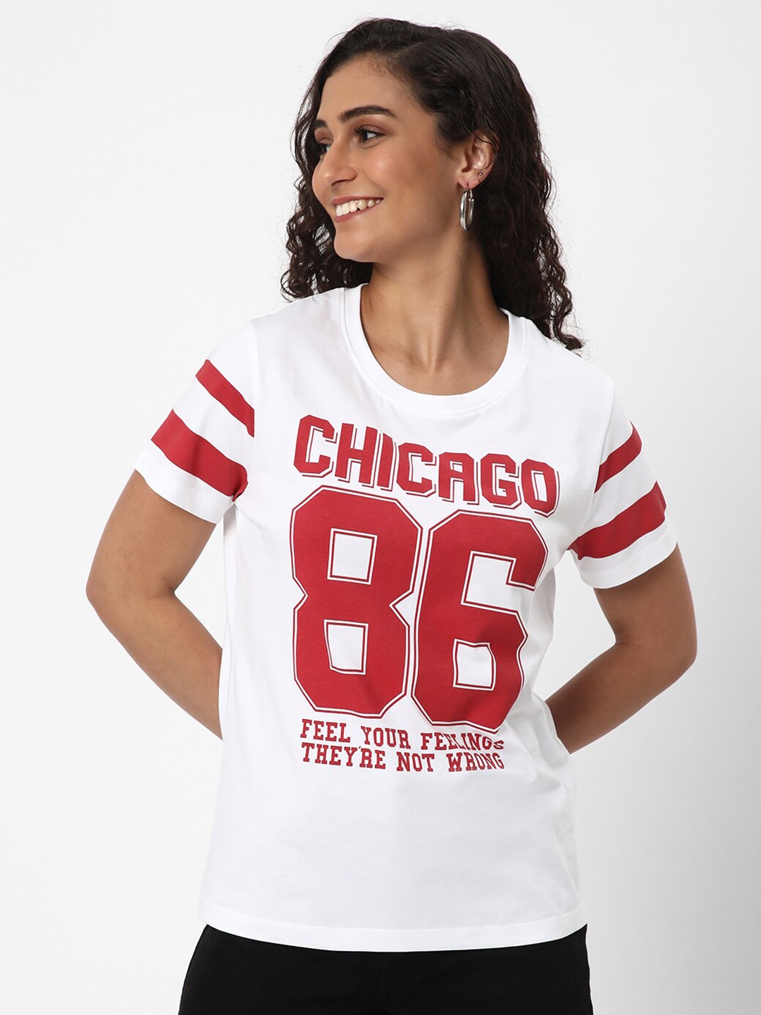 

R&B Typography Print Short Sleeve Cotton Top, White