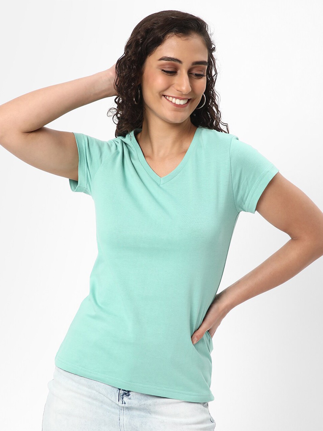 

R&B V-Neck Short Sleeve Cotton Top, Green