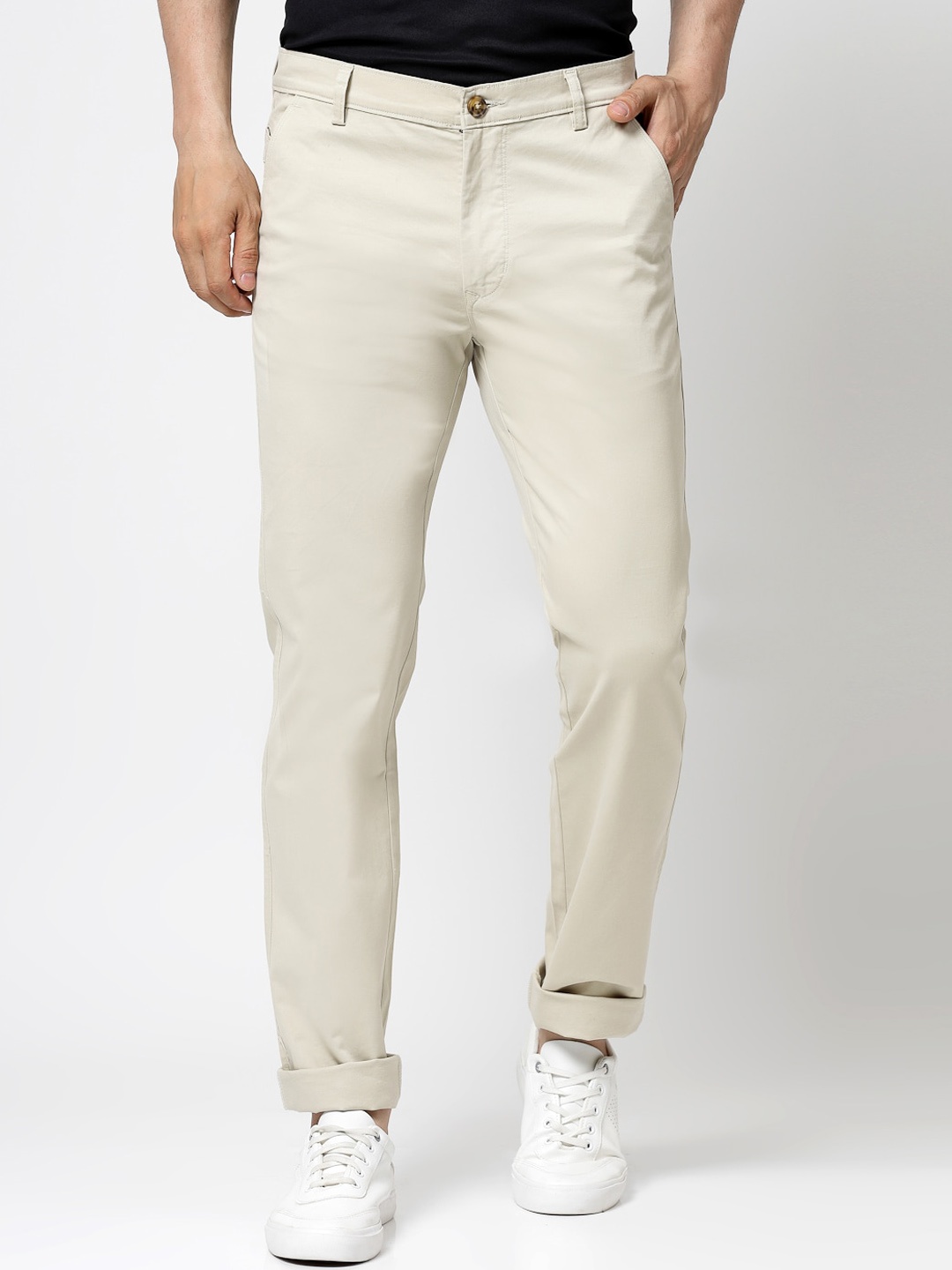 

TNG Men Slim Fit Chinos Trousers, Cream
