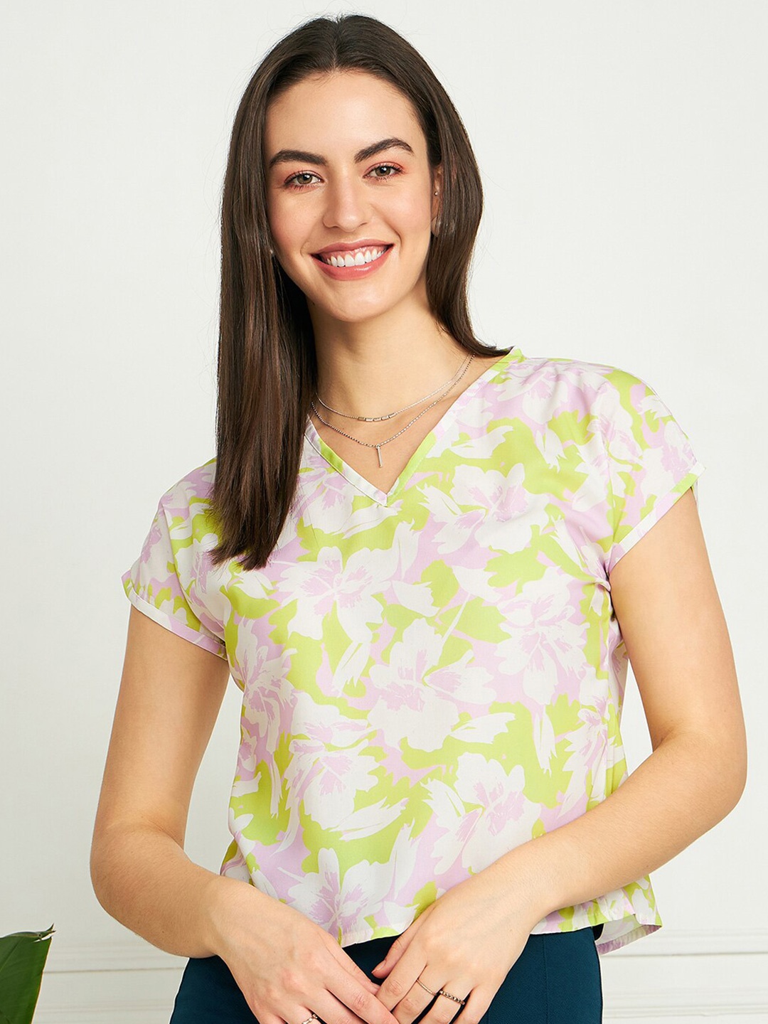 

Modeve Floral Print Extended Sleeves Top, Yellow