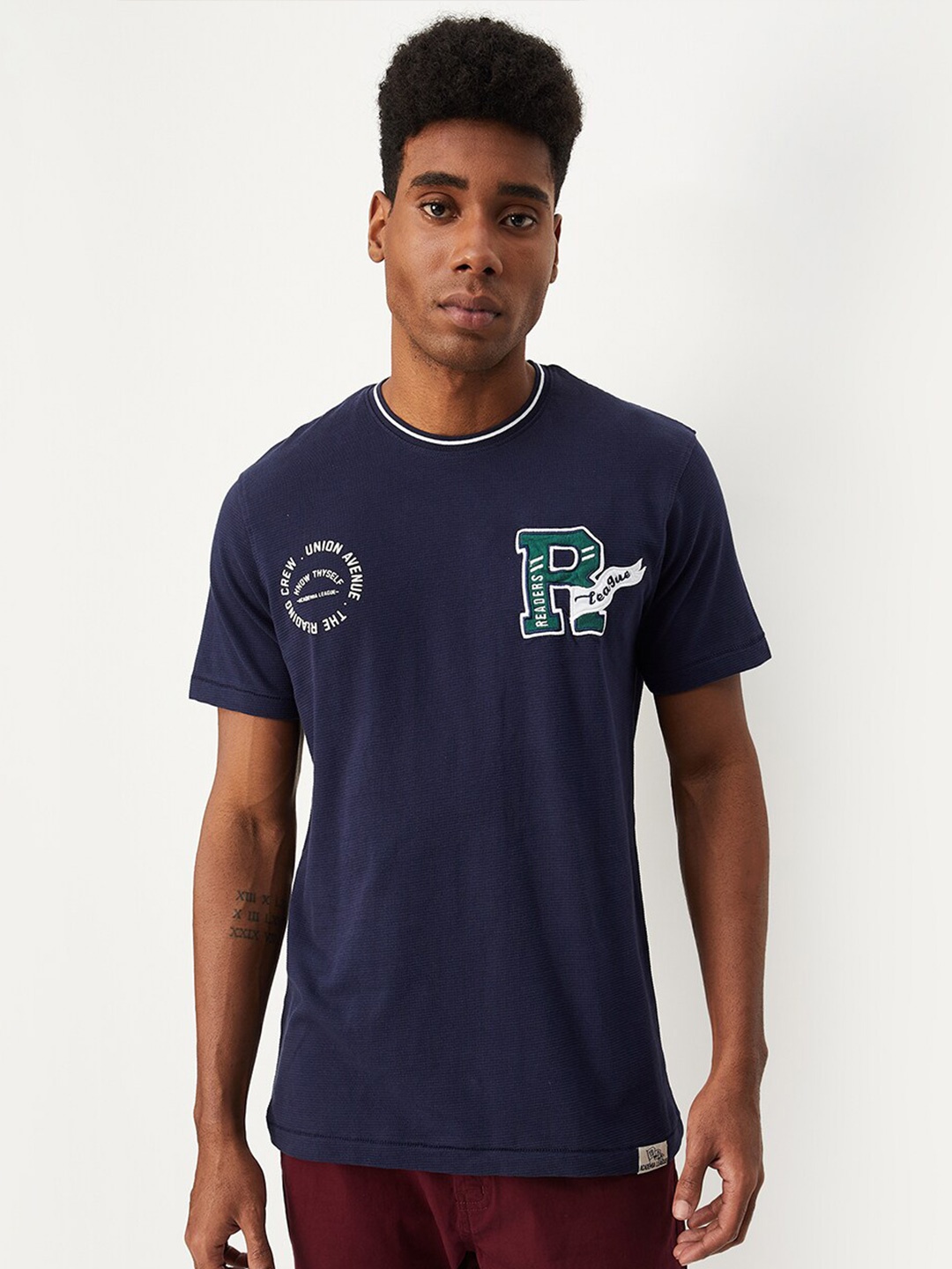 

max Typography Printed Cotton T-Shirt, Blue