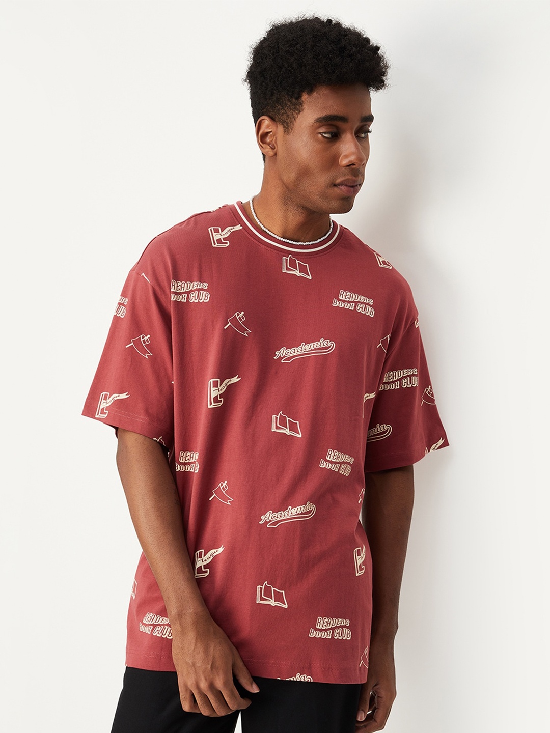 

max Conversational Printed Pure Cotton T-shirt, Red