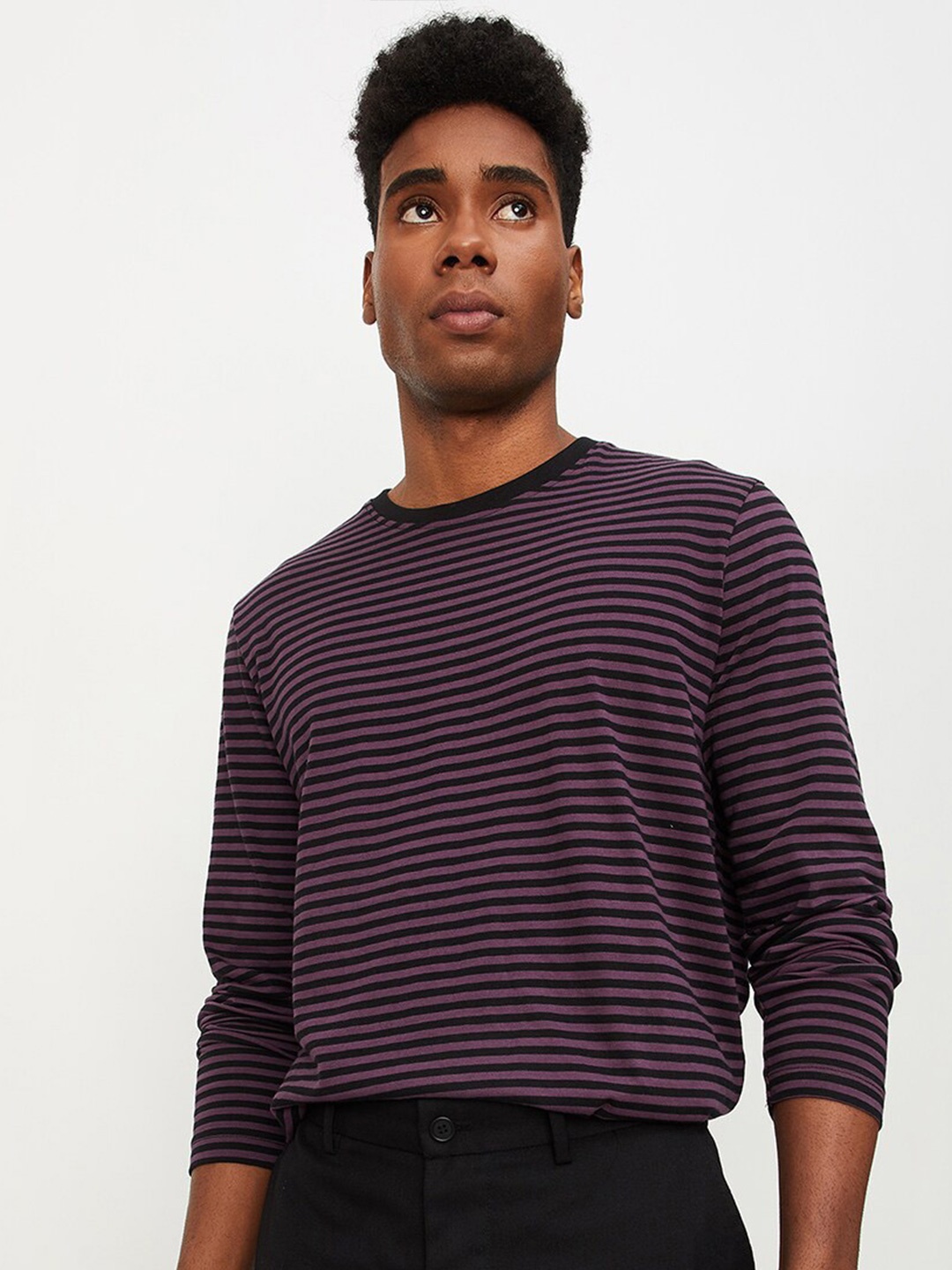 

max Striped Pure Cotton T-shirt, Navy blue