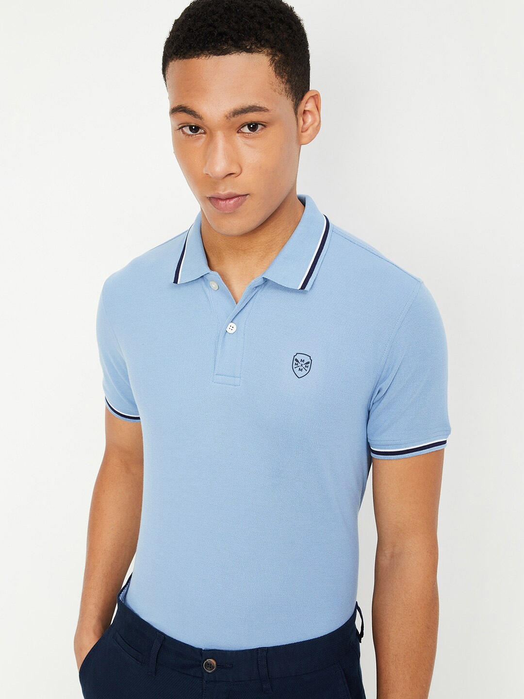 

max Polo Collar Cotton T-shirt, Blue