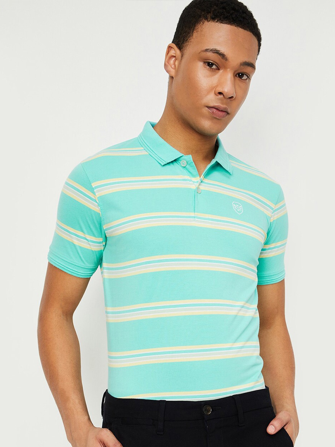 

max Striped Polo Collar T-shirt, Green